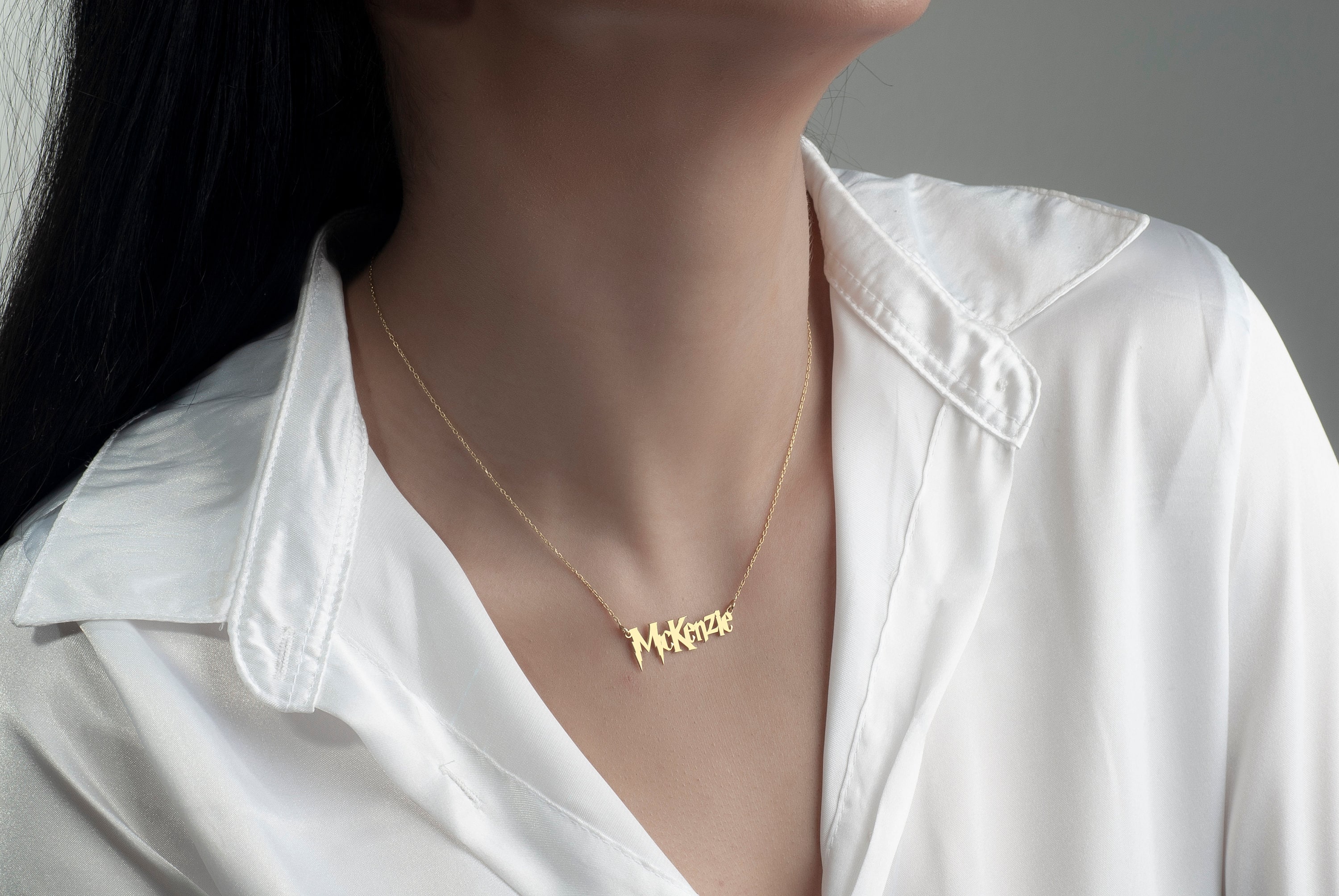 Personalized 14K Gold Plated Sterling Silver Name Necklace: Harry Potter Font