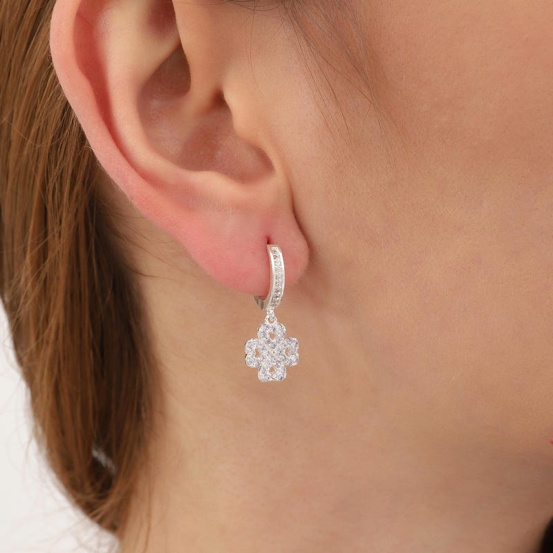 Matte Silver Ring Earrings With Two Clover Drops main image 0