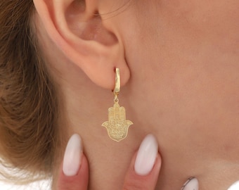 Silver Hamsa Earrings Hand of Fatima Earrings Pretection Earrings Yoga Symbol 925 Sterling Silver 14K Gold Plated Christmas gift