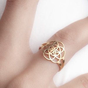 Silver Flower of Life Ring Spiritual Necklace 6 Leaf Lotus Ring Yoga Symbol Mother day gift christmas gift Birthday Gift Minimalist Jewelry image 2