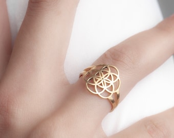 Silver Flower of Life Ring Spiritual Necklace 6 Leaf Lotus Ring Yoga Symbol Mother&#39;s day Gift for Her Birthday Gift Minimalist Jewelry