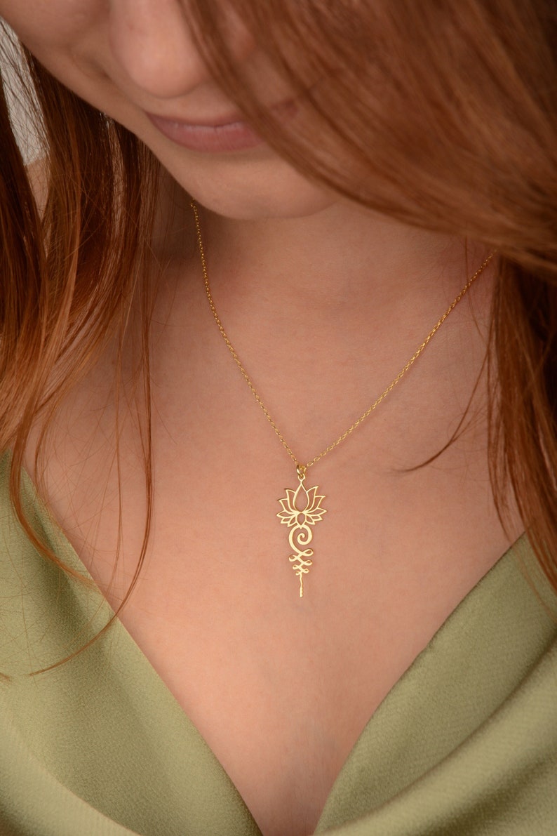 Lotus Unalome Necklace Unalome Symbol Lotus Flower Yoga Necklace 925 Sterling Silver 14K Gold Plated Christmas Mother day Gift for mom image 1