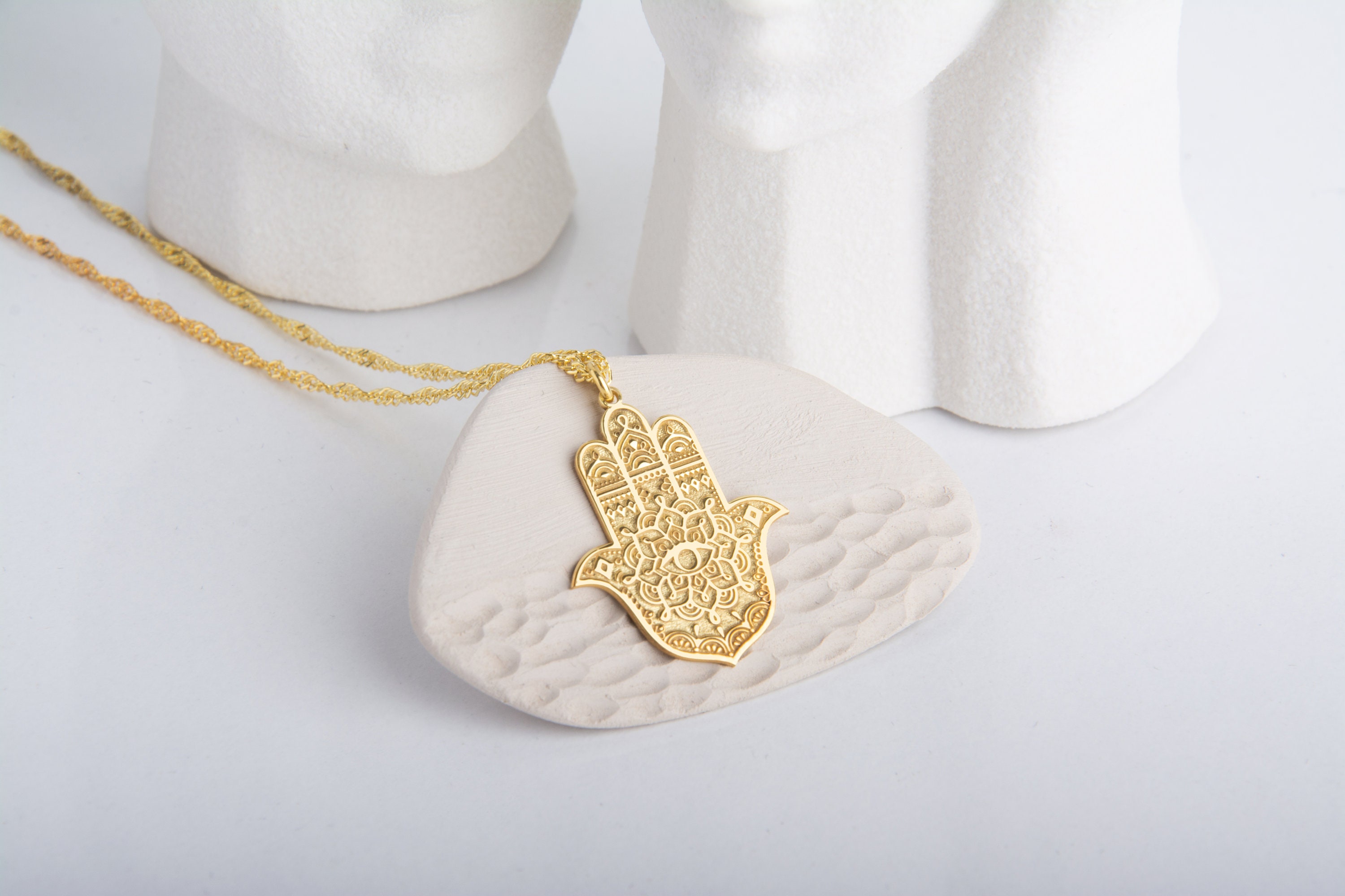 Silver Hamsa Necklace Hand of Fatima Necklace Yoga Symbol Handmade 