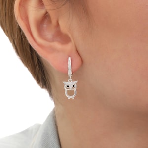 Eule Ohrringe, Silber Eule Ohrringe, Eulen Schmuck, 925 Silber Ohrringe, Tier Schmuck, Geschenk für Liebhaber, Weihnachtsgeschenk, 14K vergoldet