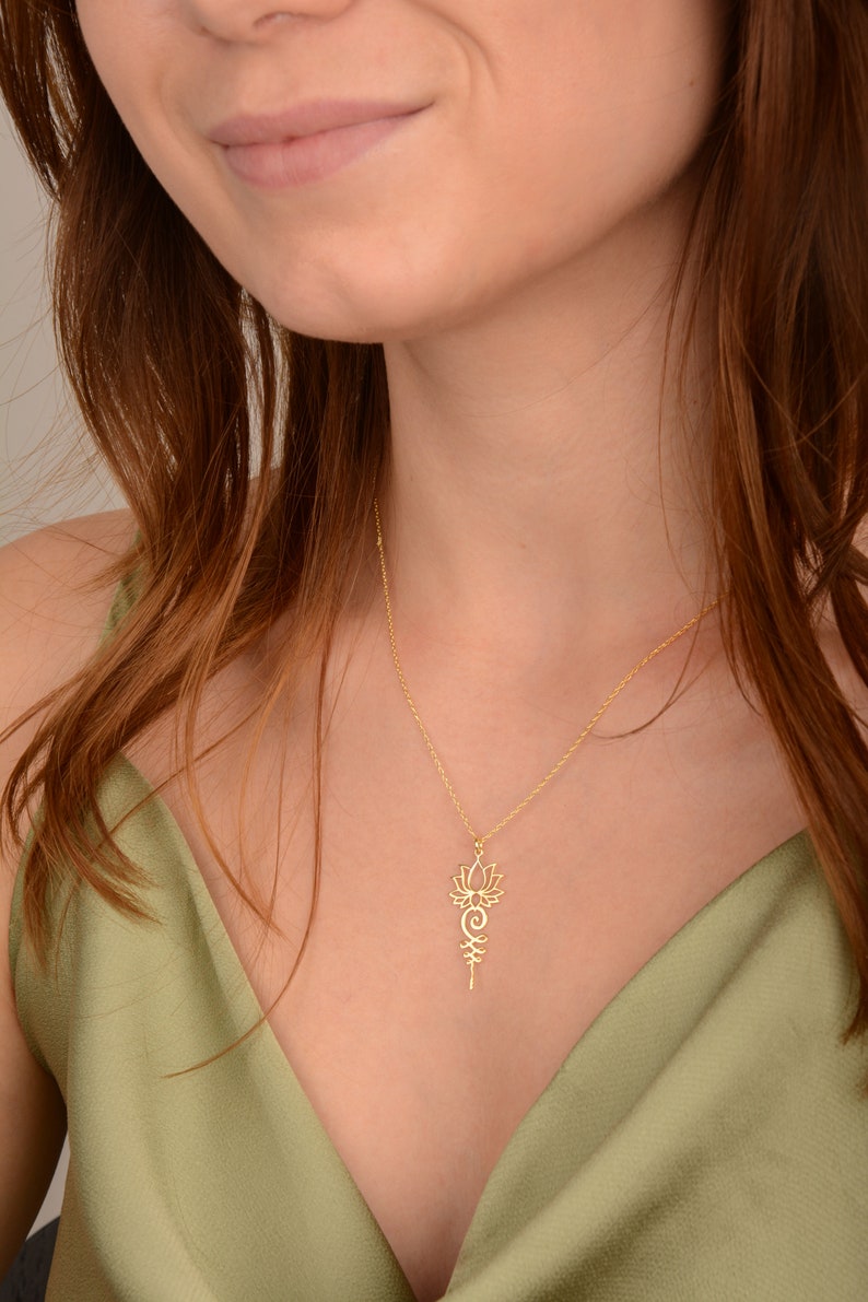 Lotus Unalome Necklace Unalome Symbol Lotus Flower Yoga Necklace 925 Sterling Silver 14K Gold Plated Christmas Mother day Gift for mom image 4