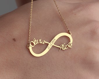 Personalized Infinity Symbol Name Necklace 925 Sterling Silver 14K Gold Custom Lover Necklace Mother's day gift Christmas  Gift for mom