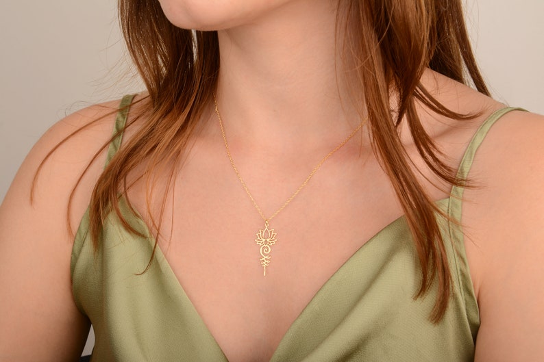 Lotus Unalome Necklace Unalome Symbol Lotus Flower Yoga Necklace 925 Sterling Silver 14K Gold Plated Christmas Mother day Gift for mom image 2