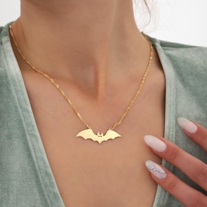 925 Sterling Silver Bat Necklace: 14K Gold Plated Gothic Vampire Jewelry