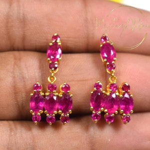 Beautiful Ruby Stud Earring, Pink Ruby Gemstone Gold Filled Drop Stud Earring, Minimalist Earring, Engagement Handmade Jewelry, Gift For Her