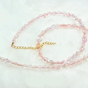 Natural Rose Quartz Necklace, Rose Quartz Oval Shape Beaded Necklace, Pink Gemstone Necklace, Handmade Jewelry Love Necklace For Her, 18-24&quot;