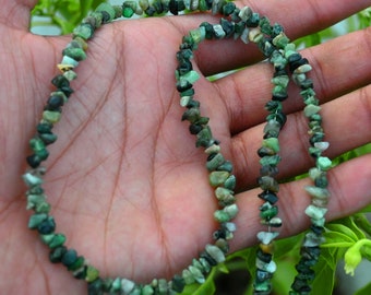 Emerald Chip Necklace: Green Gemstone Beads, May Birthstone, 18 Inch