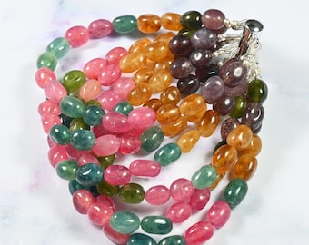 Multi-Color Tourmaline Beaded Bracelet: 6-Strand Layered Gemstone Jewelry
