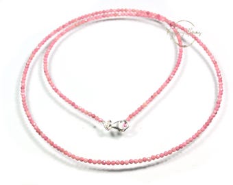 Dainty Pink Tourmaline Beads Necklace, 2-3MM Tourmaline Micro Faceted Round Gemstone Necklace, Handmade Choker Necklace Gift For Her, 16-32"