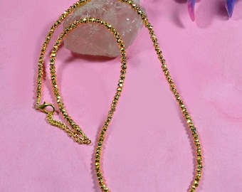Golden Pyrite Beads Necklace: Micro Faceted Gemstone Choker, 16-32"
