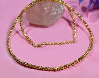 Golden Pyrite Beaded Choker Necklace - Handmade Gemstone, 3-4mm