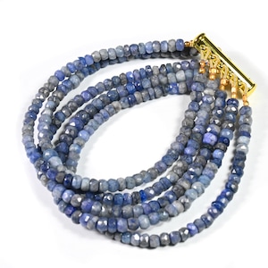 Handmade Five Strand Blue Sapphire Bracelet: Layered Rondelle Gemstone Jewelry