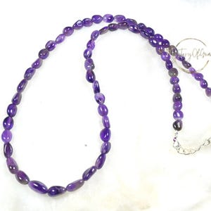 Natural Amethyst Necklace, Amethyst Oval Shape Beaded Necklace, Purple Amethyst Gemstone Necklace, Handmade Choker Necklace For Her, 18-24"