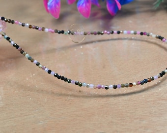 A++ Natural Multi Mix Beaded Necklace, 2-3MM Multi Mix Micro Faceted Round Gemstone Necklace, Handmade Choker Necklace Gift For Her, 16-32"