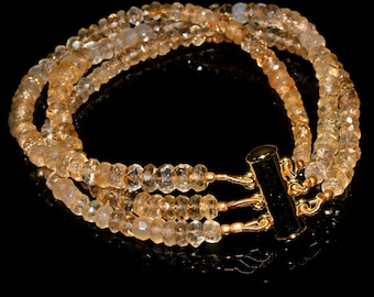 Handgemachte Citrin Perlen Armband: Facettierte Edelstein Dreifach Strang