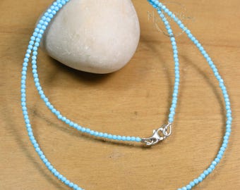 Blue Turquoise Beaded Necklace: 2-3MM Faceted Gemstone, Handmade Jewelry (16-32")