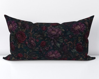 Before Flowers Accent Pillow Cover - Floral Victorian Roses Dark Floral Printed Rectangle Lumbar Throw Pillow Cover