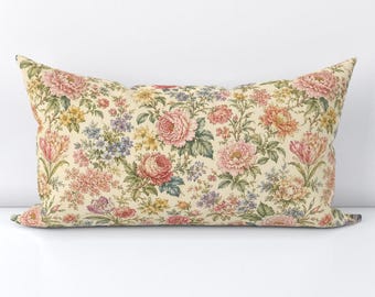 Romantic Floral Accent Pillow Cover - Cottage Pastel Printed Rectangle Lumbar Throw Pillow Cover
