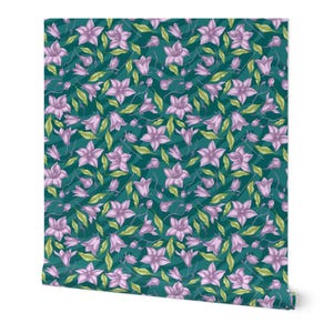 Purple Bell Floral Wallpaper - Dreamy Flowers - Purple Bell Flowers Leaves Green Printed Wallpaper, Pre Pasted, Decoration Wallpaper