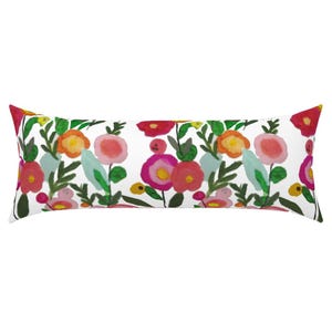 Bold Botanical XL Lumbar Pillow Cover - White Wildflowers-Meadow Bright Colors Wildflower Printed Extra Large Rectangle Lumbar Pillow Cover