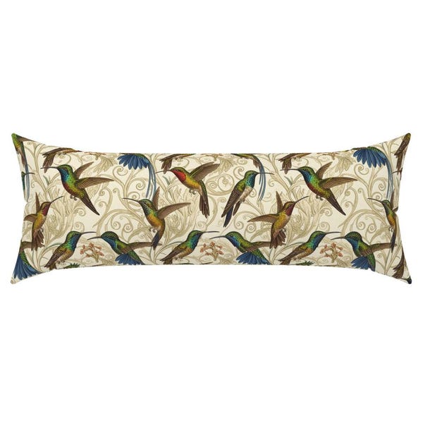 Vintage Hummingbird XL Lumbar Pillow Cover - Hummingbirds - Wild Birds Nature Victorian Printed Extra Large Rectangle Lumbar Pillow Cover