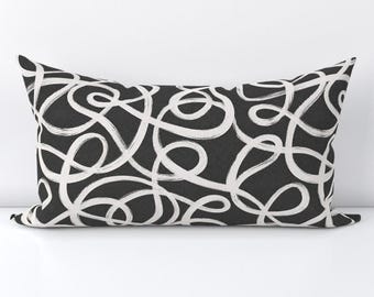 Modern Freestyle Black And White Accent Pillow Cover - Abstract Geometric Bold Graphic Printed Rectangle Lumbar Throw Pillow Cover