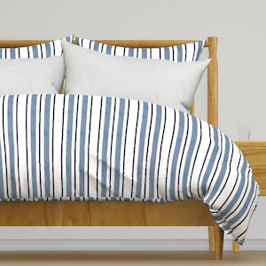 French Stripes Bedding - Anderson Stripe - Ticking White Blue Basic Coastal Classic Navy Printed Duvet Cover OR Pillow Shams