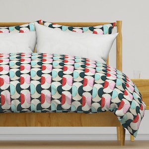 Multicolor Cylinder Bedding - Mid Century - Modern Multicolor Hand Drawn Cylinder Printed Duvet Cover OR Pillow Shams