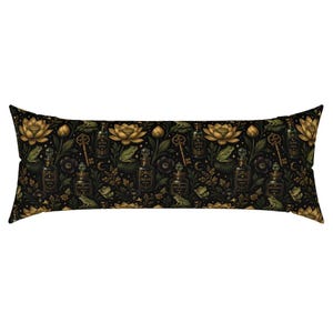 Funda de almohada lumbar XL Celestial Apothecary - Funda de almohada lumbar rectangular extragrande con estampado botánico de rana oscura