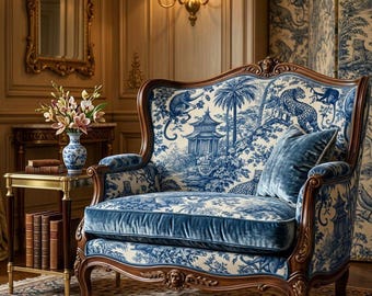 Botanical Toile Upholstery Fabric - Chinoiserie Whimsy - Chinoiserie Hollywood Printed Upholstery Fabric By The Yard