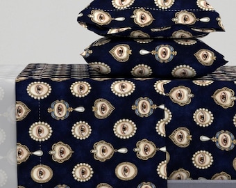 Victorian Gothic Sheets - Lover's Eyes - Elegant Georgian Lovers Eyes Printed Cotton Sheet Set Bedding