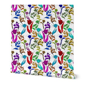 Multicolor Wildflowers Wallpaper - Multicolor Floral - Spring Summer Bright Color Floral Printed Wallpaper, Pre Pasted Wallpaper