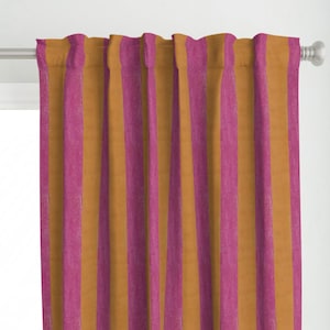 Yellow Pink Stripe Curtain Panel - Wide Stripe - Cabana Stripe Printed Custom Curtain Panel