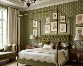 Papel pintado con estampado de flechas de alcachofa - Papel pintado removible autoadhesivo con estampado de flechas verdes para habitación infantil.