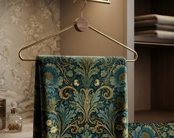 Teal Art Nouveau Fabric - Arts And Crafts Elaborate Decor Teal Confessions Printed Fabric By The Yard