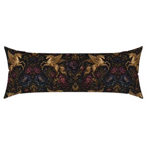 Funda de almohada lumbar XL Unicornio Celestial - Funda de almohada lumbar rectangular extragrande con estampado floral oscuro de fantasía