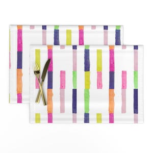Neon Rainbow-Stripe Placemats (Set of 2) - Sweet Stripe - Hand Drawn Rainbow Stripe On White Printed Cloth Placemats