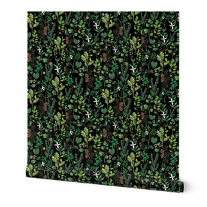Papier peint plantes vertes de la forêt - eau naturelle - papier peint imprimé plantes vertes botaniques de la forêt, papier peint préencollé