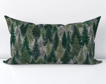 Watercolor Forest Accent Pillow Cover - Firs And Pines - Woodland Pine Winter Trees Printed Rectangle Lumbar Throw Pillow Cover