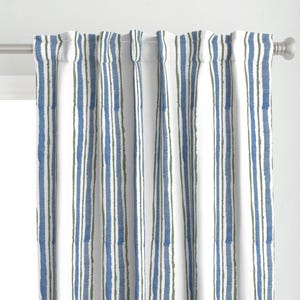 Soft Blue Watercolor Stripe Curtain Panel - Blue And Green Stripe - Watercolor Hand Drawn Stripes Printed Custom Curtain Panel