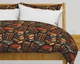 Antique Books Bedding - Vintage Books Retro Bookshelf Printed Duvet Cover OR Pillow Shams