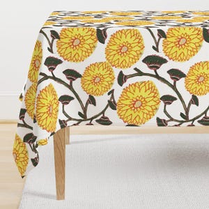 Yellow Floral Tablecloth - Block Print Floral - Yellow Indian Block Printed Tablecloth