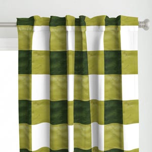Panel de cortina de cuadros verdes - Cuadros estilo búfalo color oliva y crema - Panel de cortina personalizado con estampado de cuadros verdes a rayas