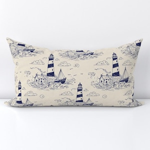 Kustnära barn örngott - Lighthouse Light - Nautical Beach Lighthouse Heron Seagull Printed Rectangular Lumbar Throw Cover