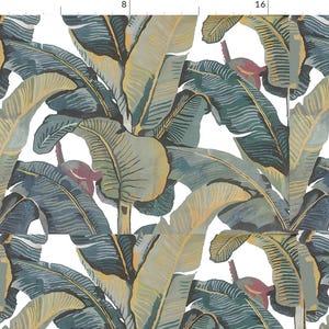 Tessuto di foglie di banano - Foglie tropicali lussureggianti - Tessuto stampato per abbigliamento con foglie di banano lussureggianti e palme della giungla, tagliato su misura