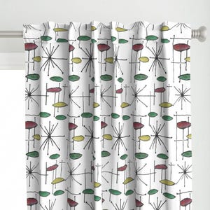 Mid Century Space Curtain Panel - Stars - Mid Century Space Starburst Atomic Retro Printed Custom Curtain Panel